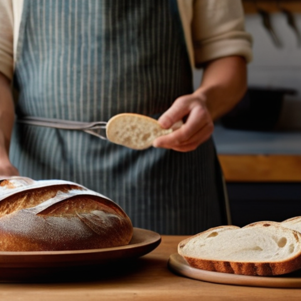 발효가루를 이용한 간편 요리법 - **Rustic Sourdough Bread Baking Scene**
"A warm and inviting rustic kitchen bathed in soft, natu...