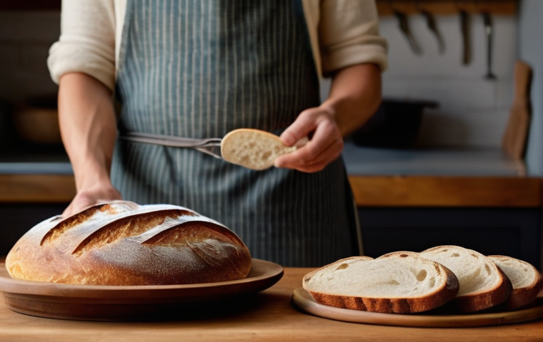 발효가루를 이용한 간편 요리법 - **Rustic Sourdough Bread Baking Scene**
"A warm and inviting rustic kitchen bathed in soft, natu...