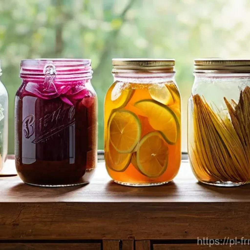 유산균 드링크 만들기 집에서 쉽게 - **A Vibrant Home Kitchen with Diverse Probiotic Ferments**
A brightly lit, rustic-modern kitchen...