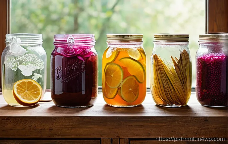 유산균 드링크 만들기 집에서 쉽게 - **A Vibrant Home Kitchen with Diverse Probiotic Ferments**
A brightly lit, rustic-modern kitchen...