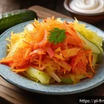 Home 19 발효식품과 장 건강의 관계 - A vibrant, detailed close-up of traditional Polish fermented foods on a rustic wooden table: a large...