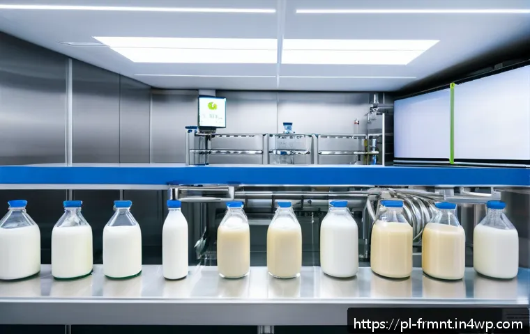 발효식품의 제조 과정에 대한 기술적 접근 - A modern dairy fermentation laboratory scene in Poland, featuring advanced sensors and automated con...