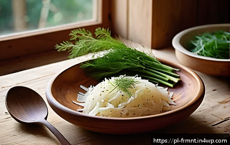 발효식품의 건강 효과에 대한 연구 결과 - A vibrant, rustic Polish kitchen scene featuring traditional fermented foods: a large wooden bowl fi...