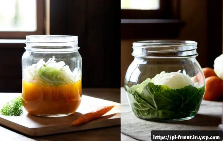 Home 17 자연 발효와 인공 발효의 장단점 - Photorealistic split-table comparison in a bright Polish farmhouse kitchen: on the left, naturally f...
